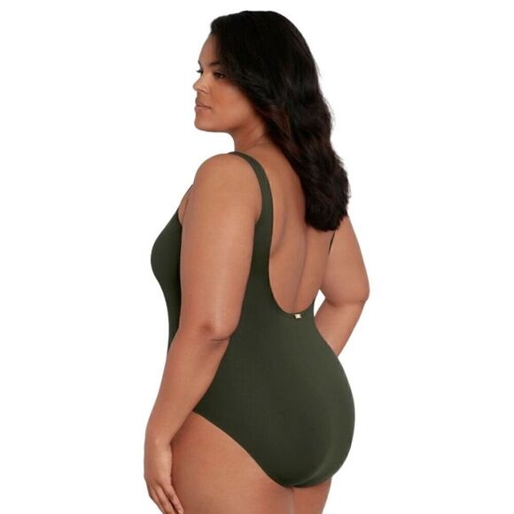 Ralph Lauren One-Piece Swimsuit Beach Club Solids Lace Front Swimwear Olive 22W - Picture 6 of 13